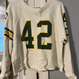 Free People White and Green Crew Neck Sweater